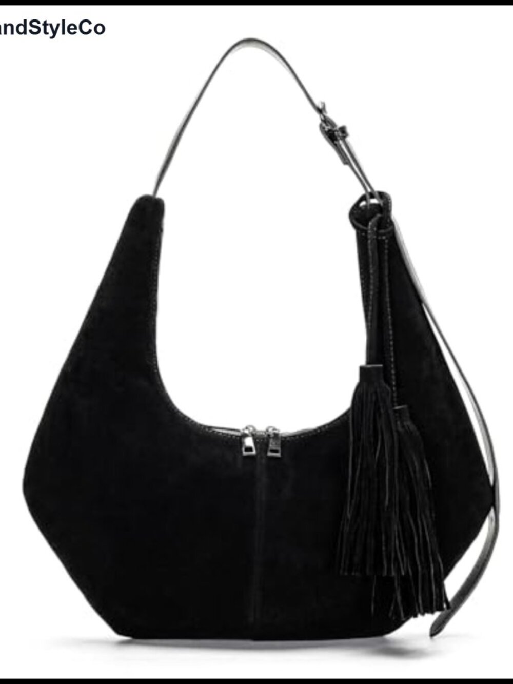 Faux Suede Tassel Slouchy Crescent Hobo Shoulder Bag Half Moon Purse Vegan
